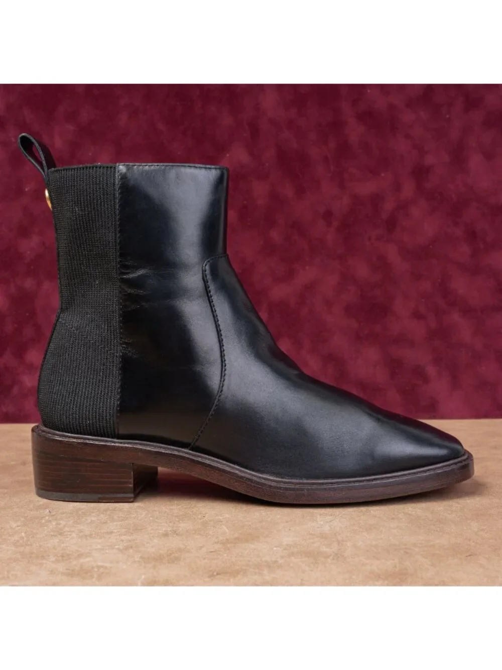 Tory Burch Women Black Leather Elastic Fashion Dress Chelsea Boots sz 11